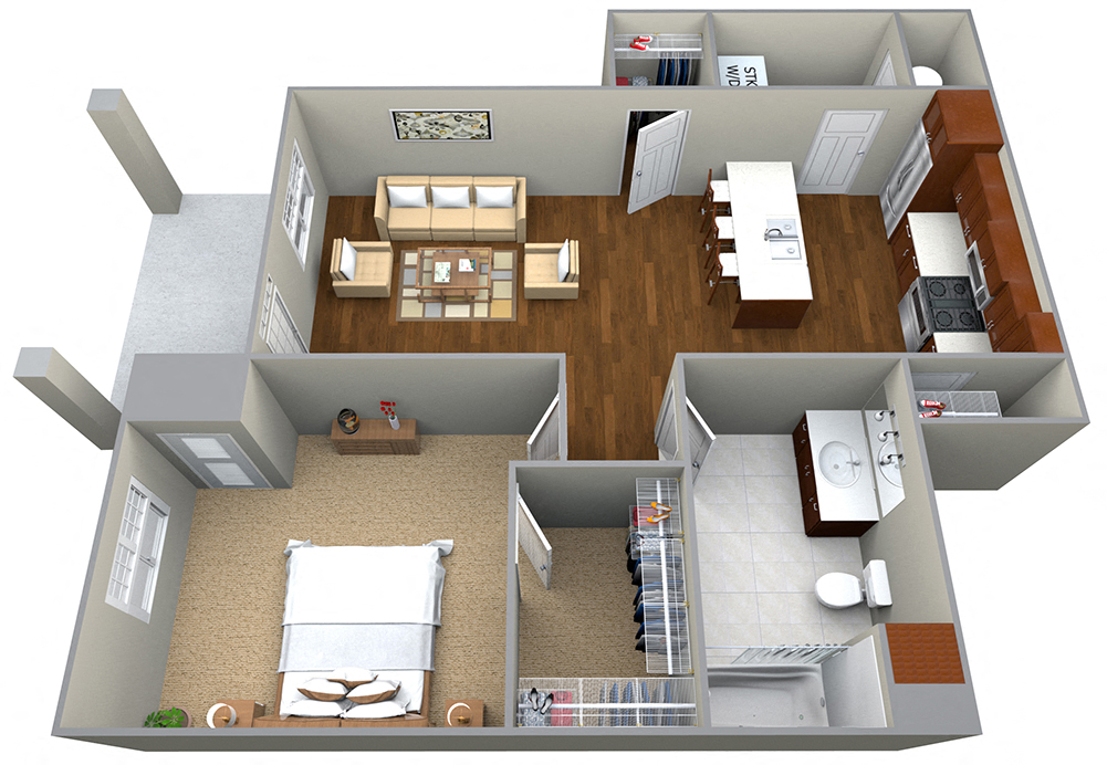 Floor plan for 1 bed, 1 bath, 778 sqft
